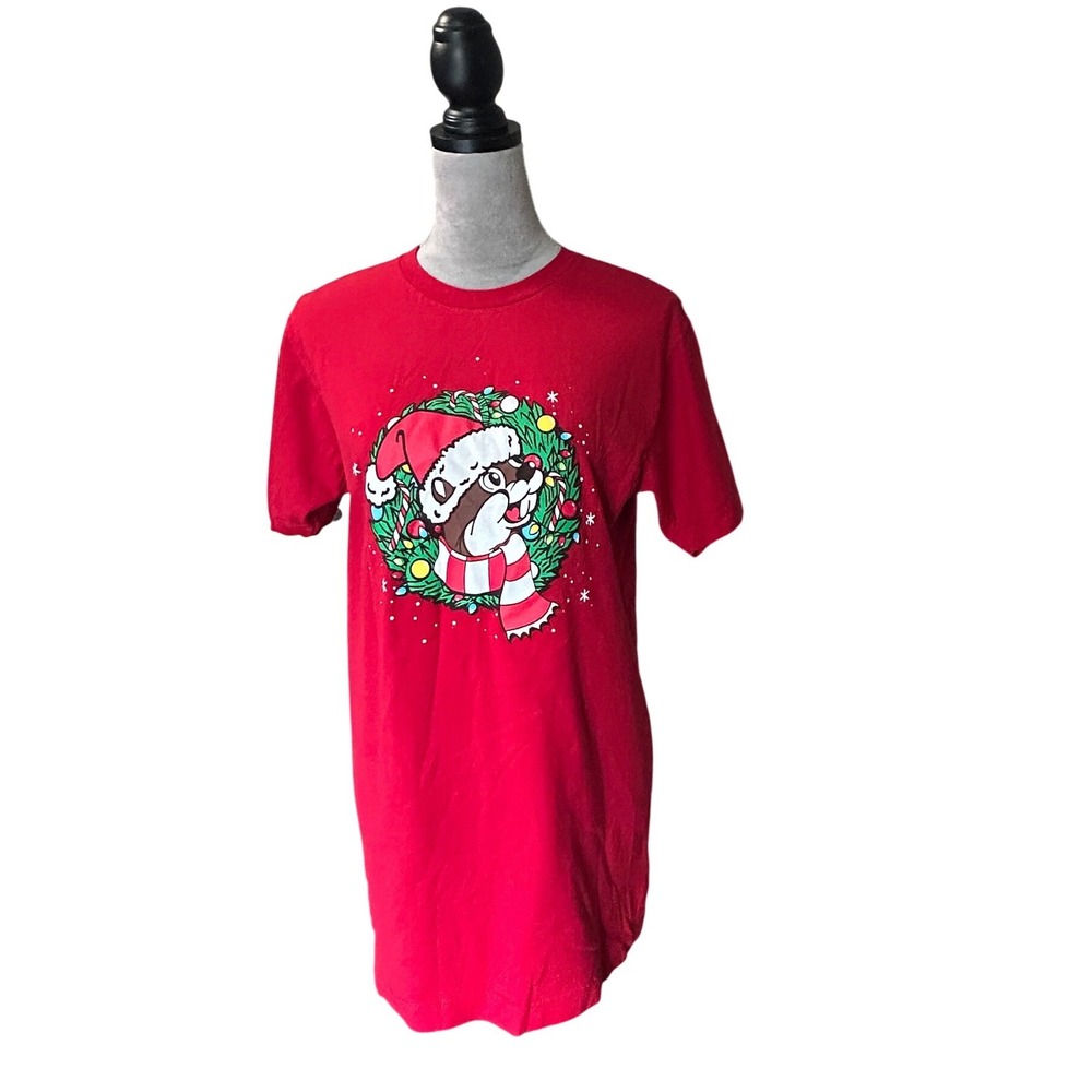 Buc ee's Red Christmas Graphic T Shirt Front and Back Print‎ Size Medium
